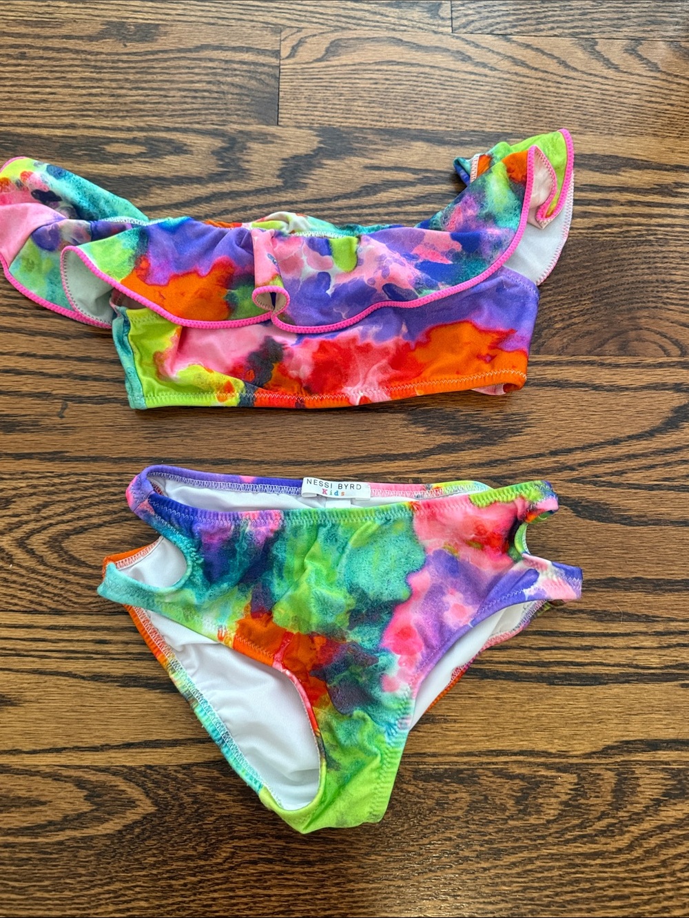 Girls' Multicolor Ruffle Bikini - Vibrant Tie-Dye